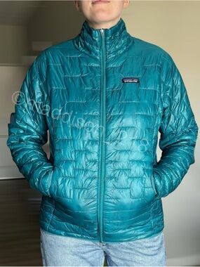 Patagonia Micro Puff Jacket Elwah Blue Teal Large Windproof Water Resistant L